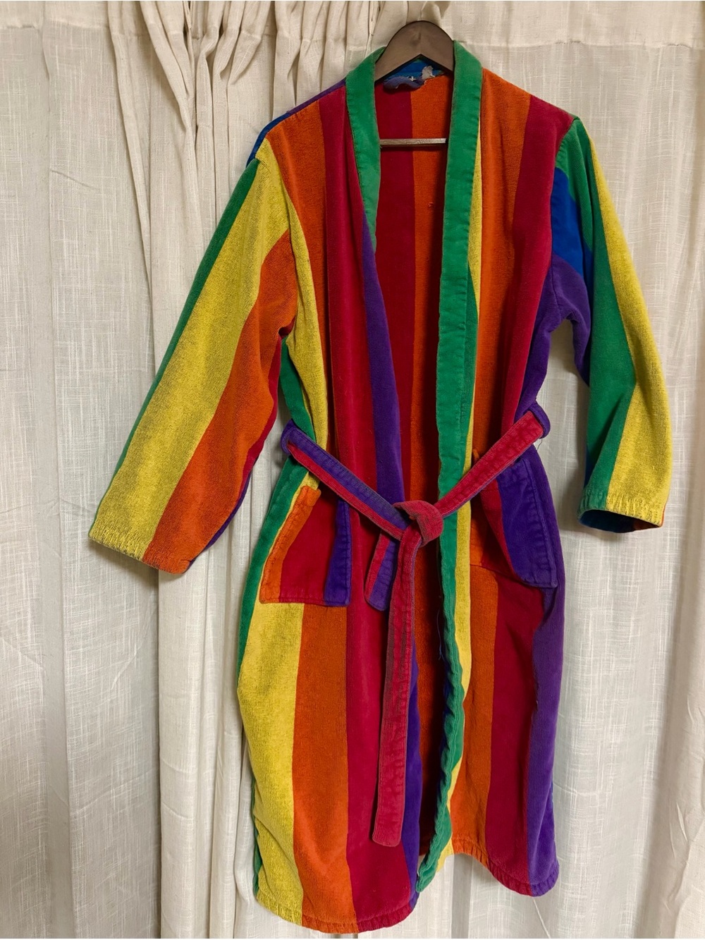 Mens VTG 1960s Turkish Terry Rainbow Stripe Bathrobe